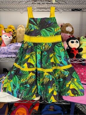 Ted Baker Girls Tropical Palm Leaf Dress - Sun Yellow Lace Trim 2/3 T